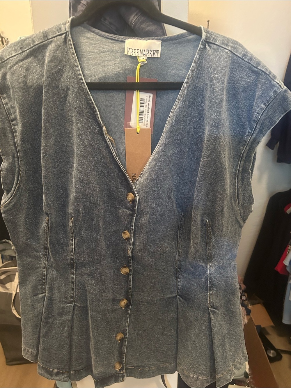 Women's Blue Denim Vest - Sleeveless Peplum Style